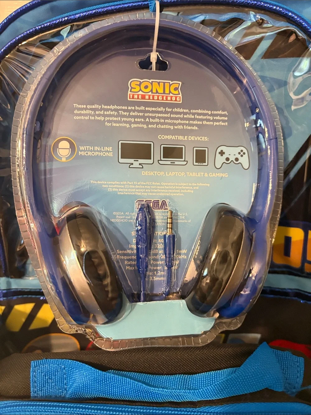Sonic the Hedgehog Kids Blue Backpack with Headphones